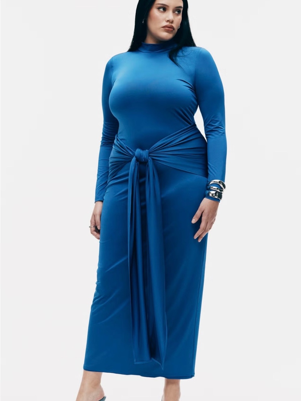 Eloquii Royal Blue Long-Sleeve Tie-Waist Maxi Dress